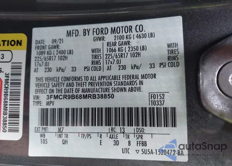 2021 Ford Bronco Sport Big Bend from USA, damaged, VIN 3FMCR9B68MRB38850
